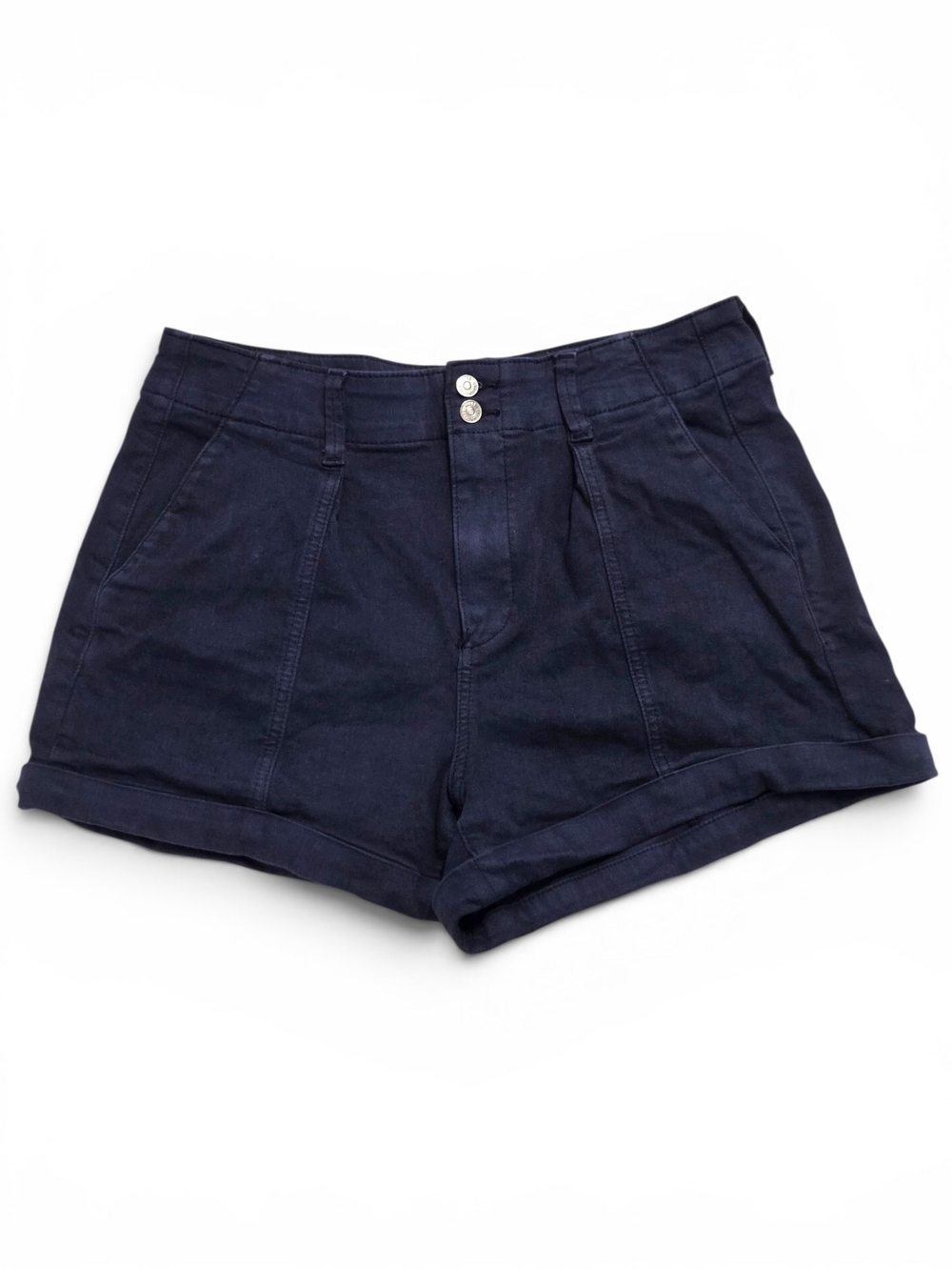 PAIGE Brooklyn High Rise Pleated Cuffed Chino Shorts Deep Indigo Wash Size 29